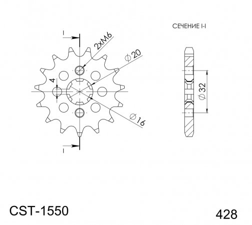 Front sprocket SUPERSPROX CST-1550:14 14T, 428