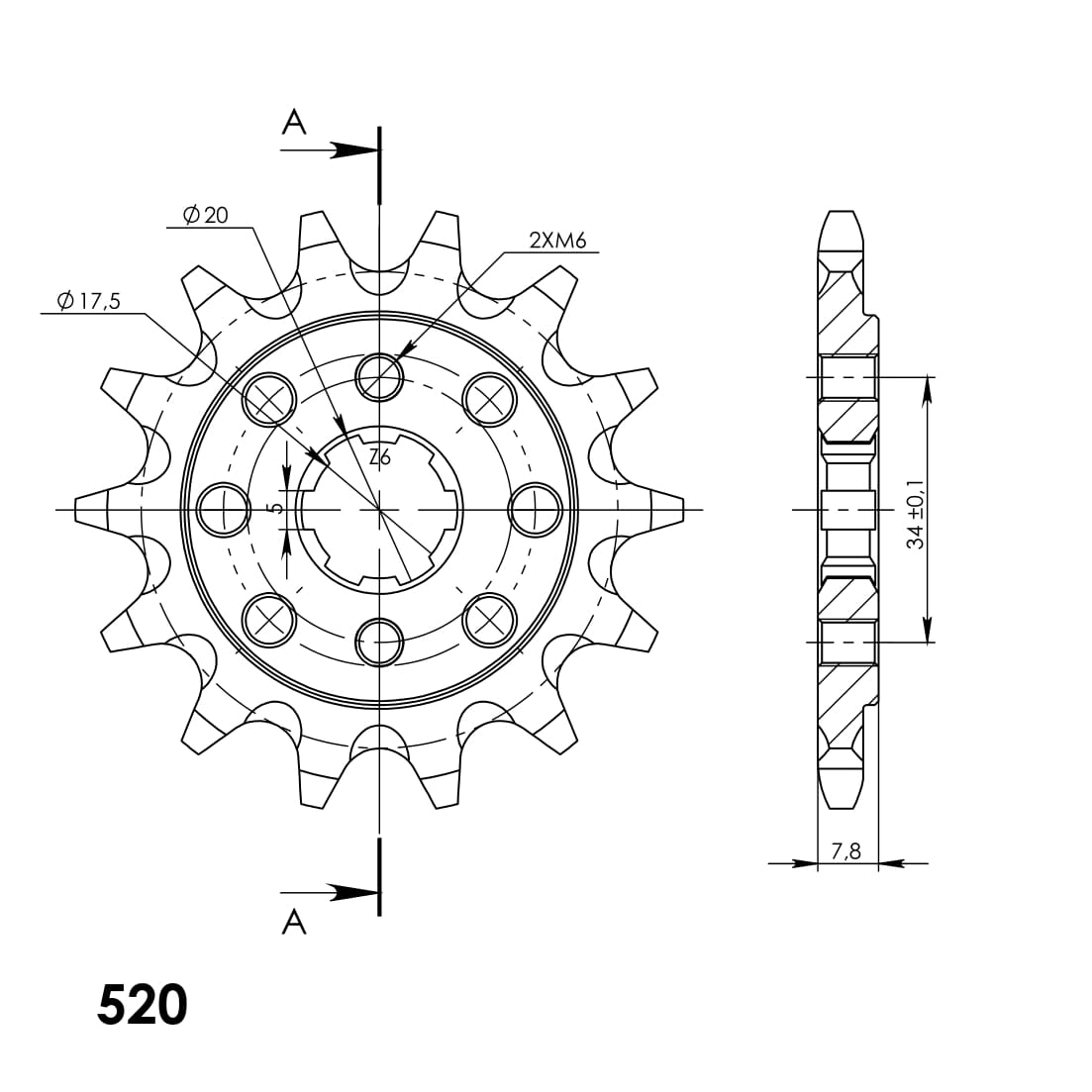 Front sprocket SUPERSPROX CST-327:14 14T, 520