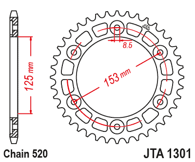 Rear ALU sprocket JT JTA 1301-40RED 40)T, nt((520 Red