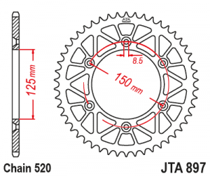 Rear ALU sprocket JT 48T, 520 Red