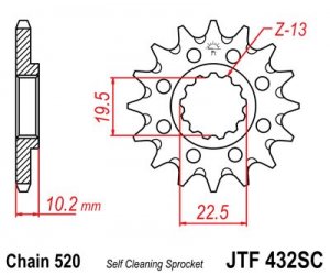 Front sprocket JT 15T, 520 Self Cleaning Lightweight